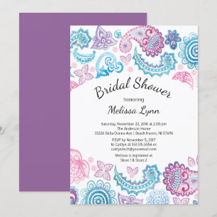 Boho Watercolor Paisley Pattern Bridal Shower Invitation