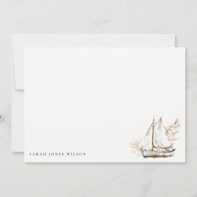 Boho Watercolor Palm Sailboat Seascape Wedding  Card (Front)