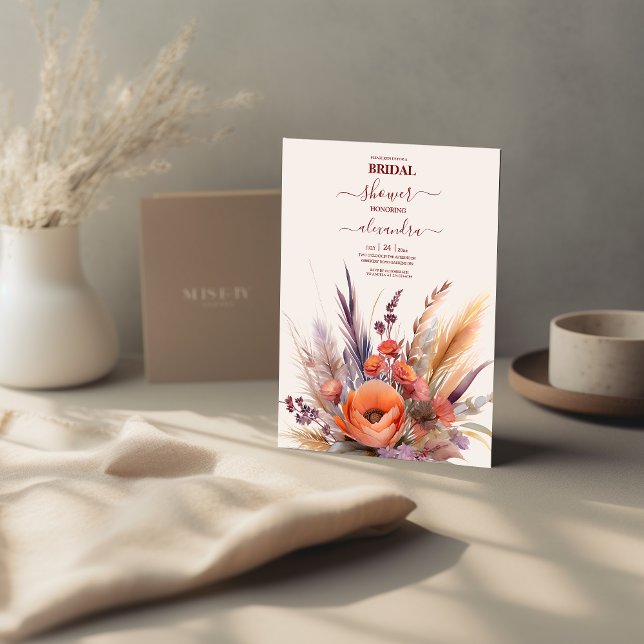 Boho Watercolor Pampas Grass Bridal Invitation (Creator Uploaded)