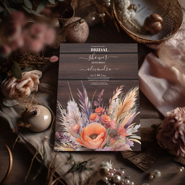 Boho Watercolor Pampas Grass Bridal Invitation (Creator Uploaded)