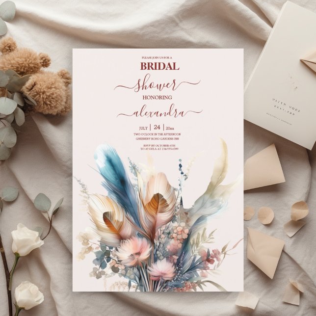 Boho Watercolor Pampas Grass Bridal Invitation (Creator Uploaded)