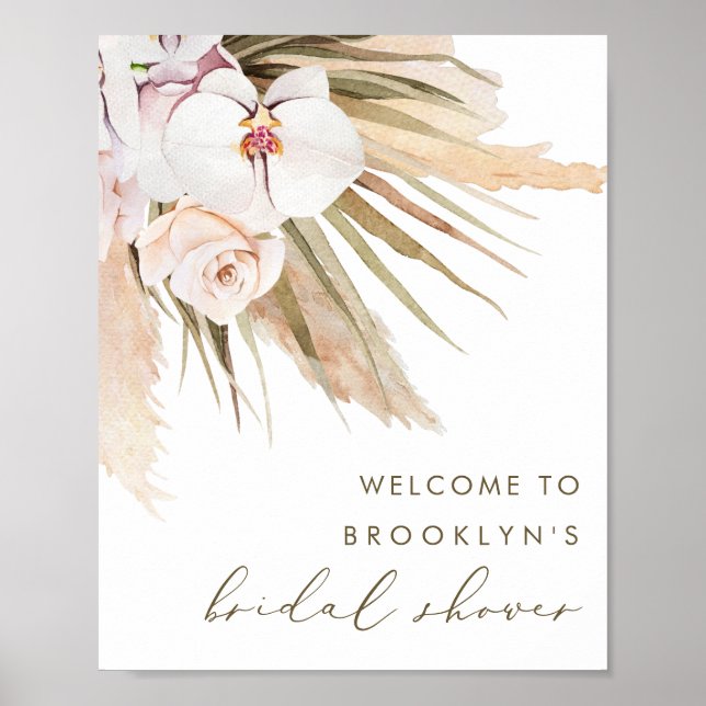Boho Watercolor Pampas Grass Bridal Shower Welcome Poster (Front)