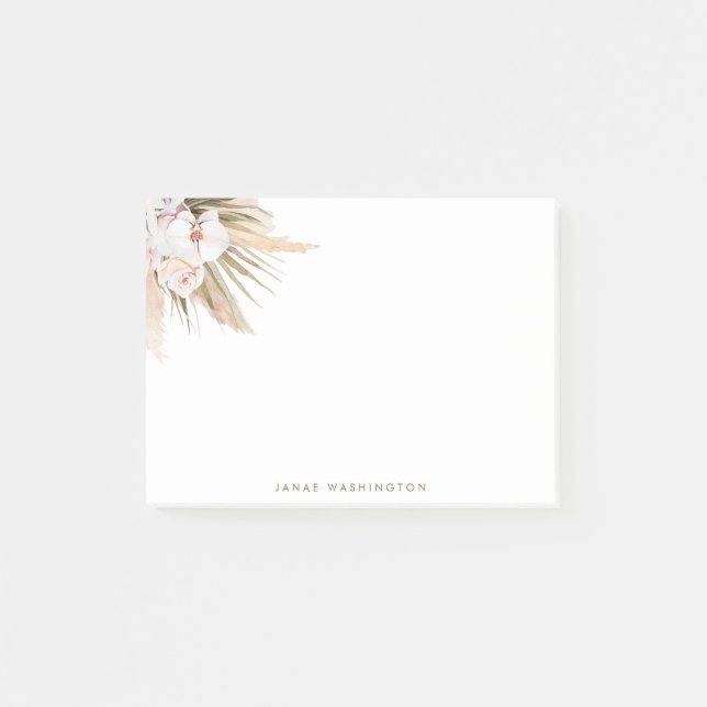 Boho Watercolor Pampas Grass Name Post-it Notes (Front)