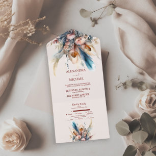 Boho Watercolor Pampas Grass Wedding All In One Invitation