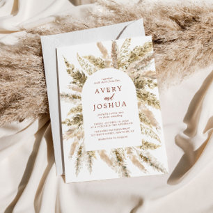 Boho Watercolor Pampas Grass Wedding Invitation