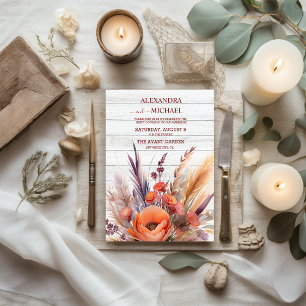 Boho Watercolor Pampas Grass Wedding Invitation