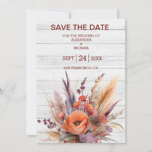 Boho Watercolor Pampas Grass Wedding Save The Date