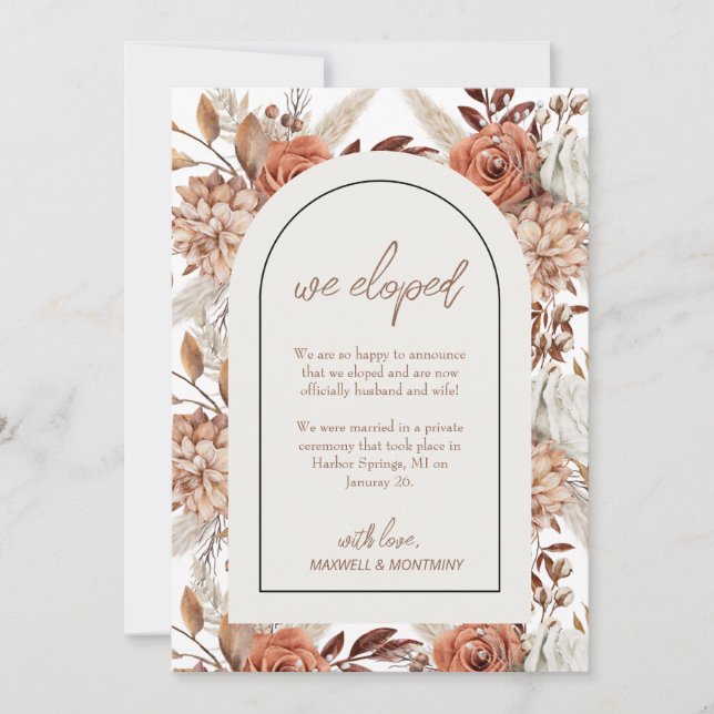 Boho Watercolor Pampas Wedding Announcement Card (Front)