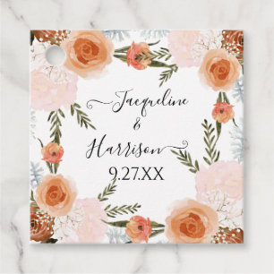 BOHO Watercolor Peach Blush Floral Leaf Greenery Favour Tags