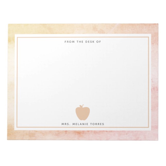Boho Watercolor Pink Apple Teacher Notepad (Front)