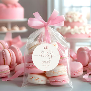 Boho Watercolor Pink Oh Baby Shower Classic Round Sticker