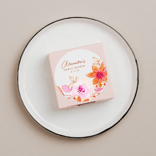 Boho Watercolor Pink Orange Flowers Bridal Shower  Classic Round Sticker