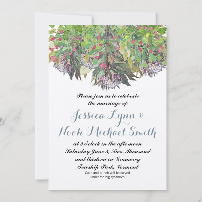 Boho Watercolor Pink Purple Green Floral Wedding Invitation (Front)