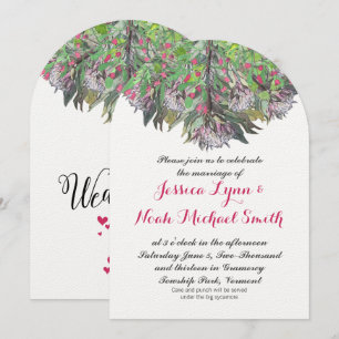 Boho Watercolor Pink Purple Green Floral Wedding Invitation