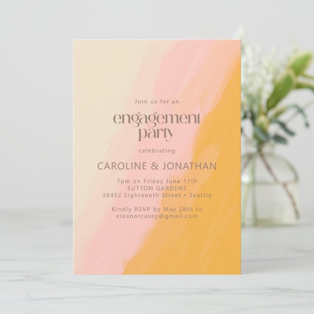 Boho Watercolor Pink Yellow Engagement Party Invitation (Standing Front)