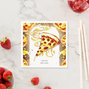 Boho Watercolor Pizza Birthday Napkin