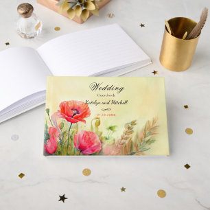 Boho Watercolor Poppies Wedding  Guest Book