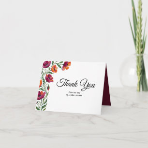 Boho Watercolor Poppy Floral Wedding Thank You Card