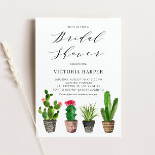 Boho Watercolor Potted Cactus Bridal Shower Invitation