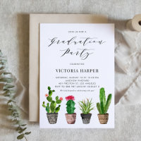 Boho Watercolor Potted Cactus Graduation Party