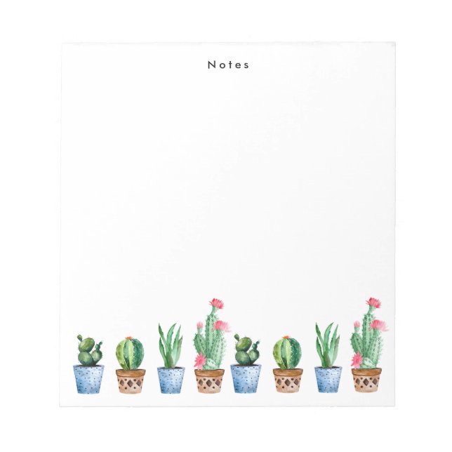 Boho Watercolor Potted Cactus & Succulents Custom Notepad (Front)