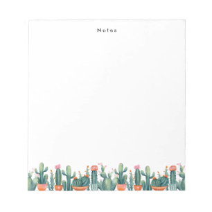 Boho Watercolor Potted Cactus & Succulents Custom Notepad