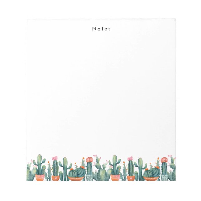 Boho Watercolor Potted Cactus & Succulents Custom Notepad (Front)