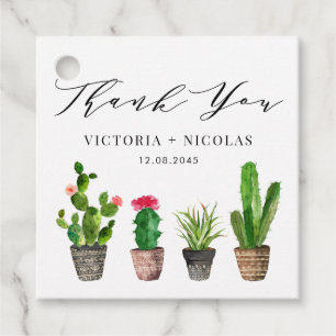 Boho Watercolor Potted Cactus Wedding Thank You Favour Tags