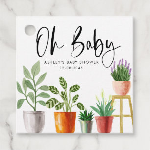 Boho Watercolor Potted Houseplants Baby Shower Favour Tags