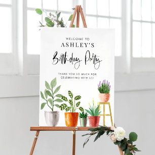 Boho Watercolor Potted Houseplants Birthday Party Poster