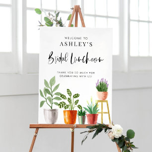 Boho Watercolor Potted Houseplants Bridal Luncheon Poster
