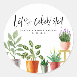 Boho Watercolor Potted Houseplants Bridal Shower Classic Round Sticker