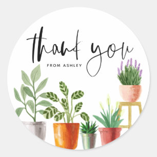 Boho Watercolor Potted Houseplants Thank You Classic Round Sticker