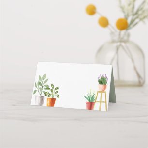 Boho Watercolor Potted Houseplants Wedding Place Card