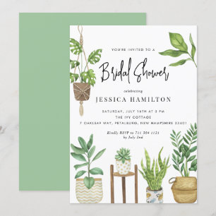 Boho Watercolor Potted Plants Bridal Shower  Invitation