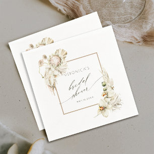 Boho Watercolor Protea Orchid Bridal Shower Napkin