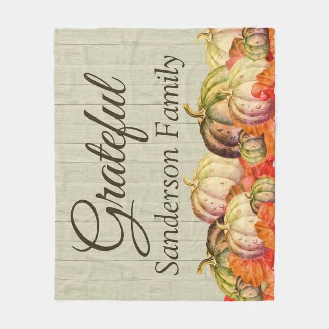 BOHO Watercolor Pumpkin Fall Thanksgiving Party Fleece Blanket (Front)