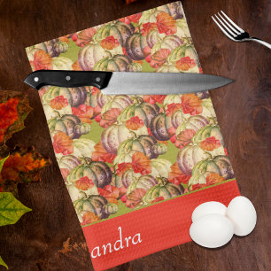BOHO Watercolor Pumpkin Fall Thanksgiving  Tea Towel