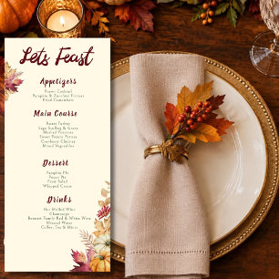 Boho Watercolor Pumpkin & Leaves Thanksgiving Menu