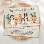 Boho Watercolor Puppy Dogs Pet Groomer Reminder Appointment Card<br><div class="desc">Show off your dog grooming business with these elegant and modern dog breeds design dog groomer business appointment cards and matching accessories. This pet business cards feature watercolor dogs, golden retriever, yellow labrador, border collie, beagle, husky malamute and a cute little pomeranian, in a boho interior with stone wall and...</div>