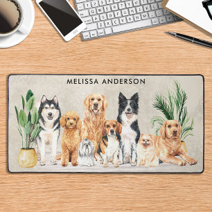 Boho Watercolor Puppy Dogs Walking Dog Groomer Pet Desk Mat