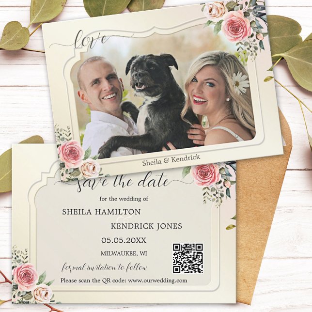 Boho Watercolor QR Code Photo Save the Date Card (Creator Uploaded)