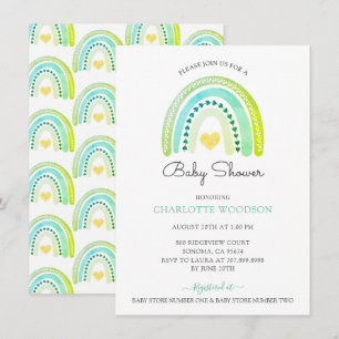Boho Watercolor Rainbow Baby Boy Shower  Invitation