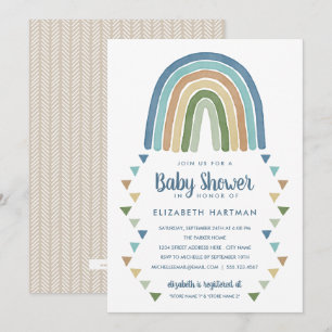 Boho Watercolor Rainbow Baby Shower Blue Invitation