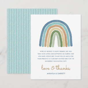 Boho Watercolor Rainbow Baby Shower Blue  Thank You Card