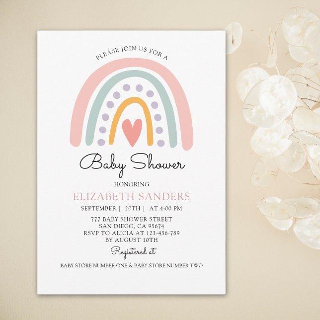 Boho Watercolor Rainbow Baby Shower Girl Invitation (Creator Uploaded)