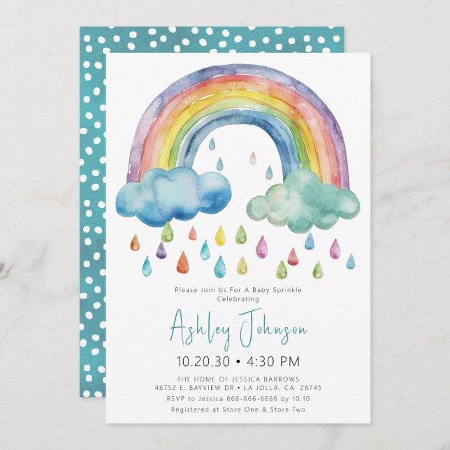 Boho Watercolor Rainbow Baby Shower Invitation (Front/Back)