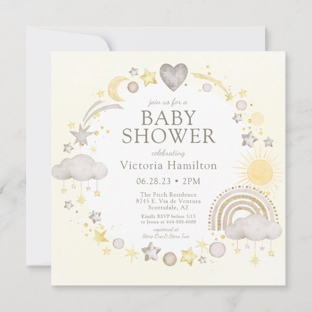 Boho Watercolor Rainbow Baby Shower Invitation (Front)