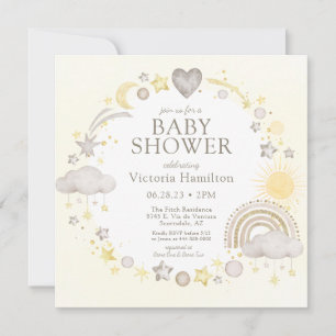 Boho Watercolor Rainbow Baby Shower Invitation