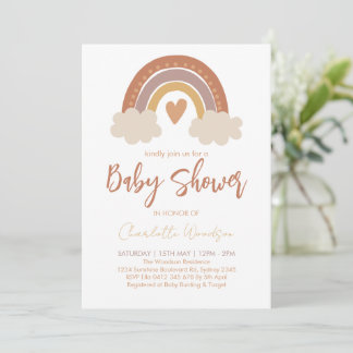 Boho Watercolor Rainbow Baby Shower Invitation